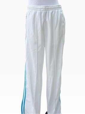 White Y2K Track Pants with Blue Side Stripe